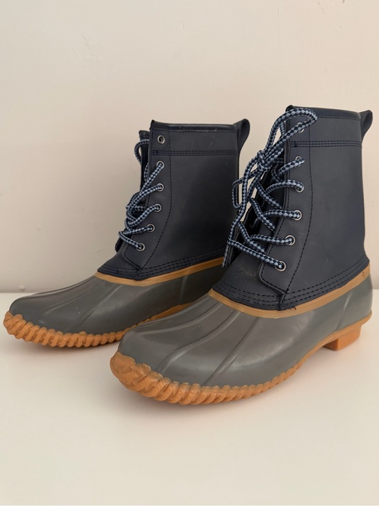 Lands' End Shoes - Land’s End women’s 6 navy gray rubber waterproof winter rain outdoor duck boot